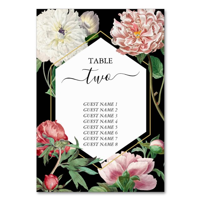 Aquarellfarbene Rosa-Peonies-Blume Hochzeiten Schw Tischnummer (Vorderseite)