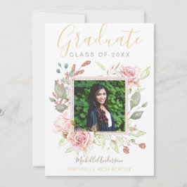 Aquarellfarbene Rosa Rose Gold Foto Abschluss Ankündigung
