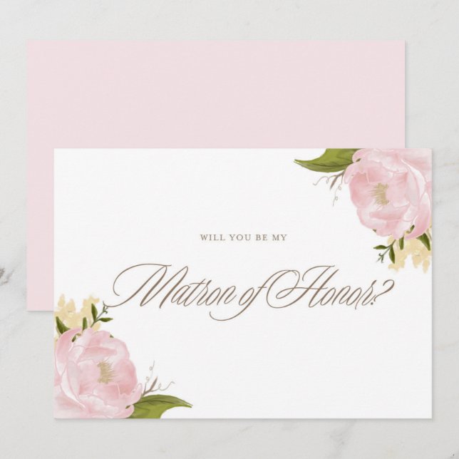 Aquarellfarbene rosa Zinnspitzen sind meine Matron Einladung (Vorne/Hinten)