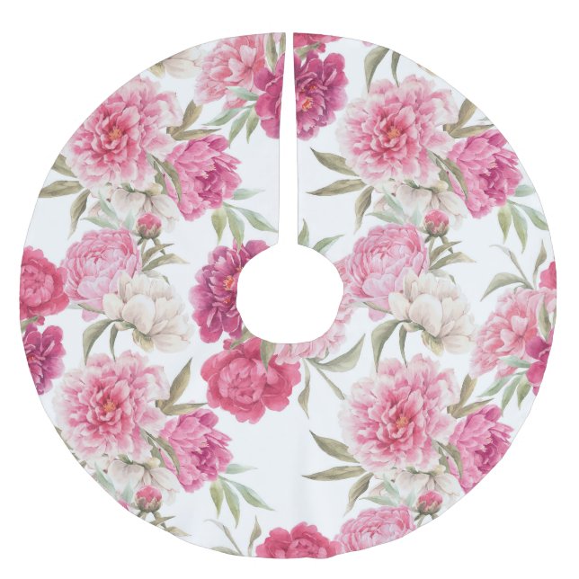 Aquarellfarbene Rosa Zitronen: Blumengeschmack Polyester Weihnachtsbaumdecke (Vorderseite)