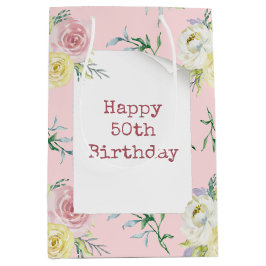 Aquarellfarbene Rose 50. Geburtstag Mittlere Geschenktüte