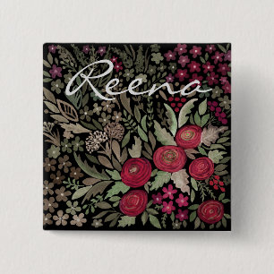 Aquarellfarbene Rose auf schwarzem Hintergrund, Aq Button