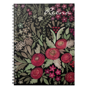 Aquarellfarbene Rose auf schwarzem Hintergrund, Aq Notizblock