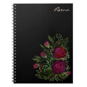 Aquarellfarbene Rose auf schwarzem Hintergrund, Aq Notizblock