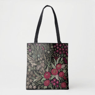 Aquarellfarbene Rose auf schwarzem Hintergrund, Aq Tasche