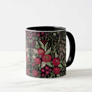 Aquarellfarbene Rose auf schwarzem Hintergrund, Aq Tasse