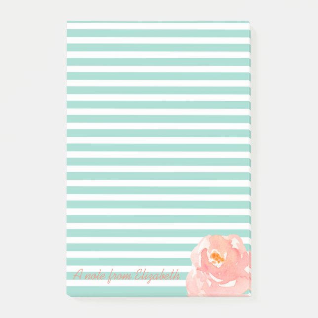 Aquarellfarbene Rose auf Streifen Personalisiert Post-it Klebezettel (Vorderseite)
