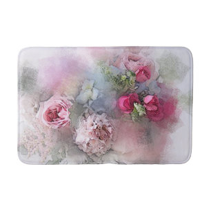 Aquarellfarbene Rose Blume Blumenmuster Vorlage Badematte