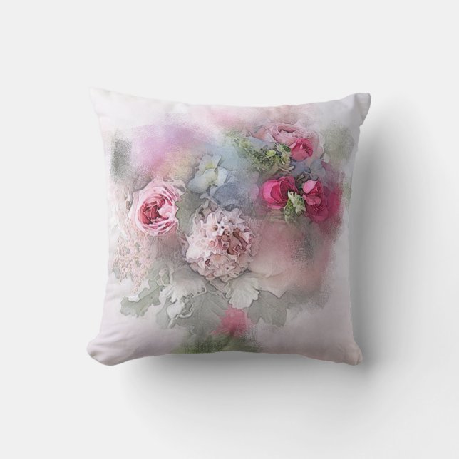 Aquarellfarbene Rose Blume Blumenmuster Vorlage Kissen (Vorderseite)