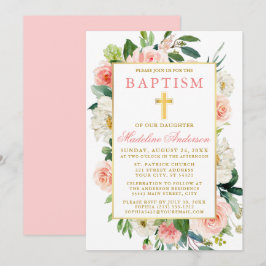 Aquarellfarbene Rose Blume Rosa Goldtaufe Einladung