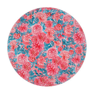 Aquarellfarbene Rose Blumenband Schneidebrett