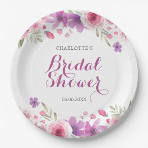 Aquarellfarbene Rose Blumengebirge Brautparty Pappteller