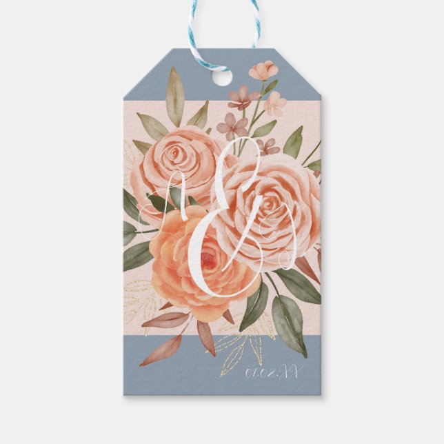 Aquarellfarbene Rose Blumenpfirsichfarben Dusty Bl Geschenkanhänger (Vorderseite)
