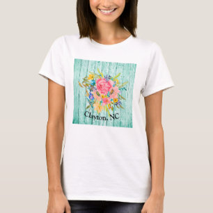 Aquarellfarbene Rose Blütenspray Ihre Stadt perso T-Shirt