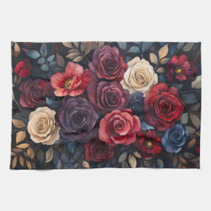 Aquarellfarbene Rose Bouquet Blätter farbenfroh Geschirrtuch