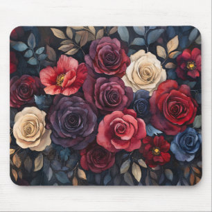 Aquarellfarbene Rose Bouquet Blätter farbenfroh Mousepad