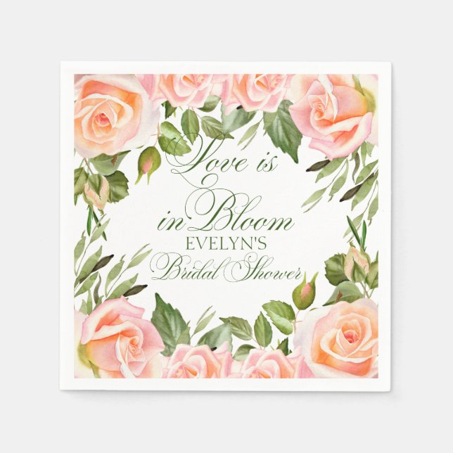 Aquarellfarbene Rose Chic Brautparty Serviette (Vorderseite)