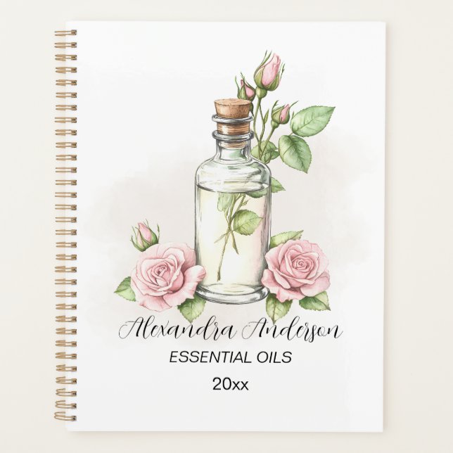 Aquarellfarbene Rose Flora Aromatherapie Essenziel Planer (Vorderseite)