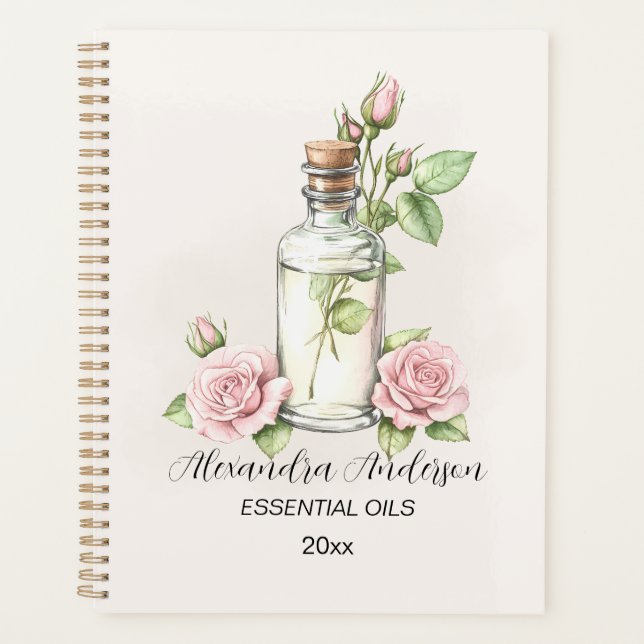 Aquarellfarbene Rose Flora Aromatherapie Essenziel Planer (Vorderseite)