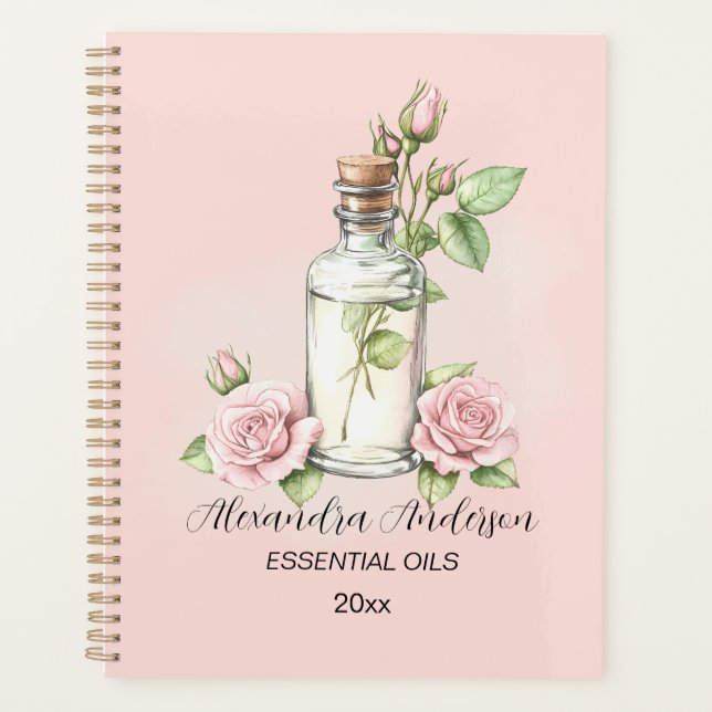 Aquarellfarbene Rose Flora Aromatherapie Essenziel Planer (Vorderseite)