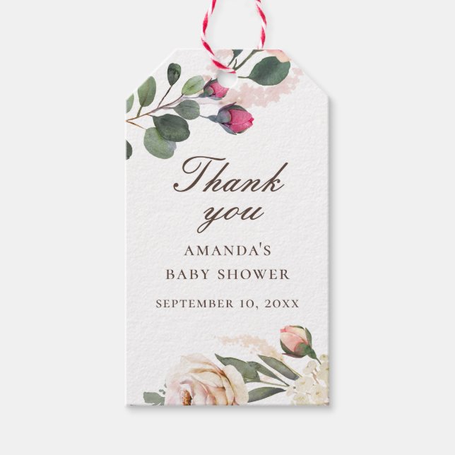 Aquarellfarbene Rose. Floral baby Dusche danke Geschenkanhänger (Vorderseite)