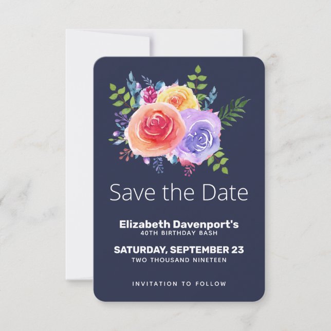 Aquarellfarbene Rose Floral Bouquet Save the Date (Vorderseite)