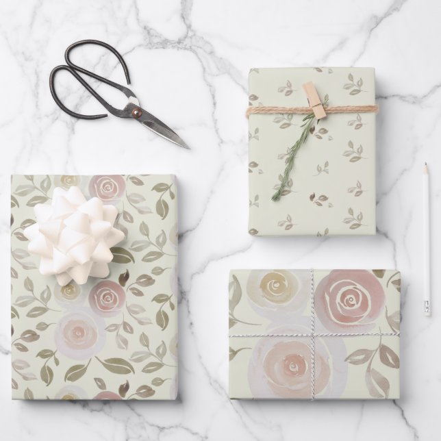 Aquarellfarbene Rose Geschenkpapier Set (Vorderseite)