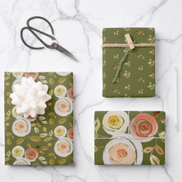 Aquarellfarbene Rose Geschenkpapier Set