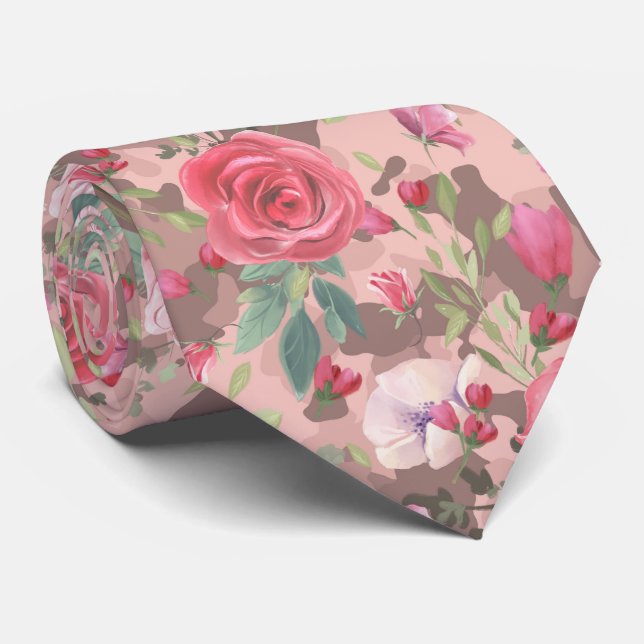Aquarellfarbene Rose Gold Camouflage Rosa Krawatte (Gerollt)