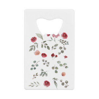 Aquarellfarbene Rose Grüne Blätter Blätter Geldbeutel Flaschenöffner