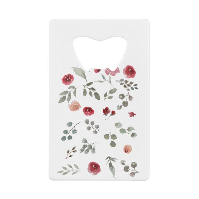Aquarellfarbene Rose Grüne Blätter Blätter Geldbeutel Flaschenöffner (Vorderseite)