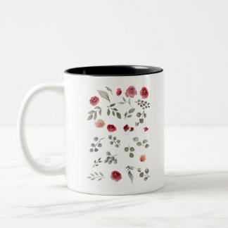 Aquarellfarbene Rose Grüne Blätter Blätter Zweifarbige Tasse