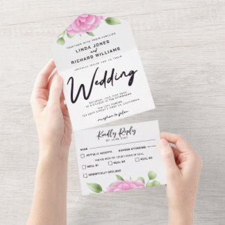 Aquarellfarbene Rose in einer Hochzeitsfeier All In One Einladung
