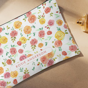 Aquarellfarbene Rose Personalisiert Reisen Zubehörtasche