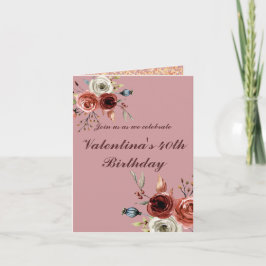 Aquarellfarbene Rose Pinkfarben Blütenbraun 40. Ge Einladung