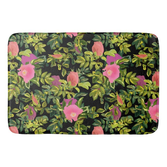 Aquarellfarbene Rose Rosa Blume botanischer Blumen Badematte (Vorderseite)
