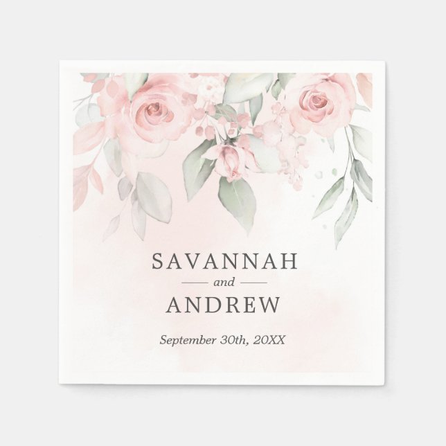 Aquarellfarbene Rose Rosa Blumenzwiebeln Napkins Serviette (Vorderseite)