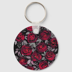 Aquarellfarbene Rose, rote Rosen in Schwarz Schlüsselanhänger