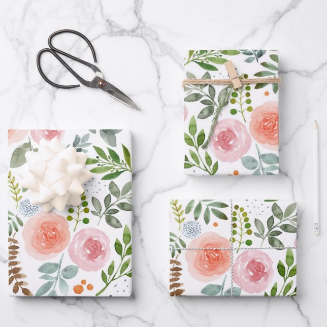 Aquarellfarbene Rose und Blätter im Grünen  (Vorderseite)