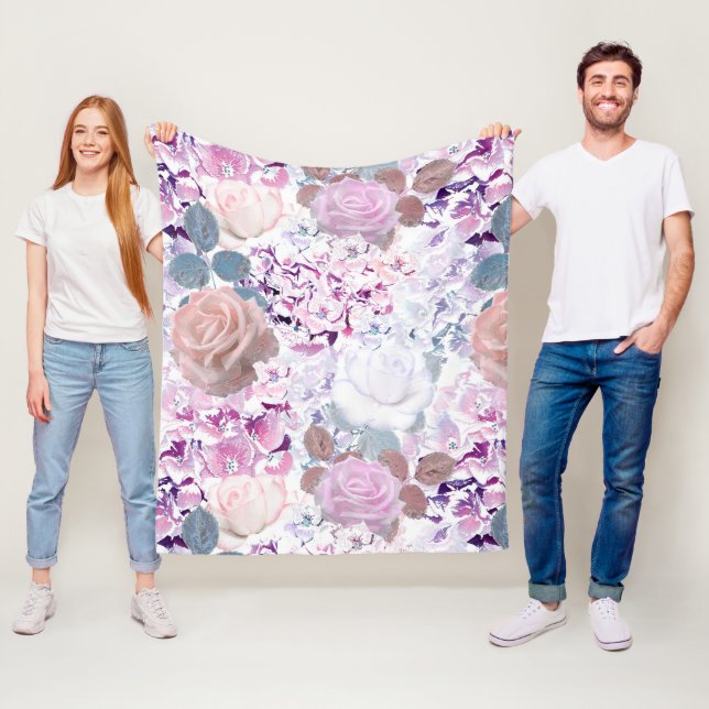 Aquarellfarbene Rose und Hydrangeas. Fleecedecke (Beispiel)