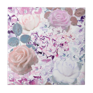 Aquarellfarbene Rose und Hydrangeas. Fliese
