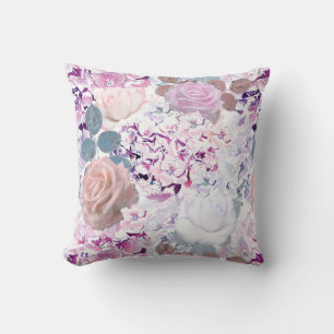 Aquarellfarbene Rose und Hydrangeas. Kissen