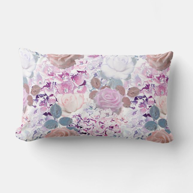 Aquarellfarbene Rose und Hydrangeas. Lendenkissen (Vorderseite)