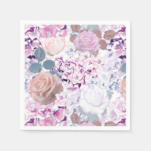 Aquarellfarbene Rose und Hydrangeas. Serviette (Vorderseite)