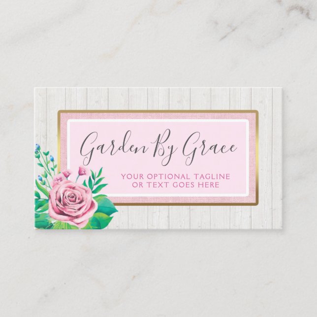 Aquarellfarbene Rose und rustikale Shabby Chic-Hüt Visitenkarte (Vorderseite)