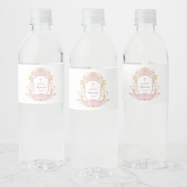 Aquarellfarbene Rose Wappen Taufe (Flaschen)