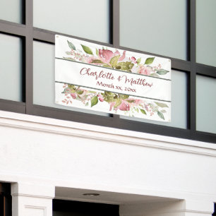 Aquarellfarbene Rose Weichrosa Hochzeit Banner