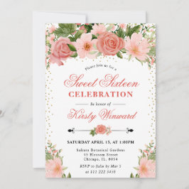 Aquarellfarbene Rosen Blume Foto Sweet 16 Einladung