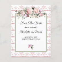 Aquarellfarbene Rosen, Blütenrosa Save the Date
