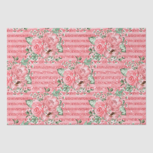 Aquarellfarbene Rosen und Glitzer Streifen Seidenpapier (Vorderseite)